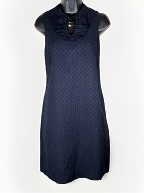 Tommy Hilfiger Navy Textured Sleeveless Ruffle Neck Dress